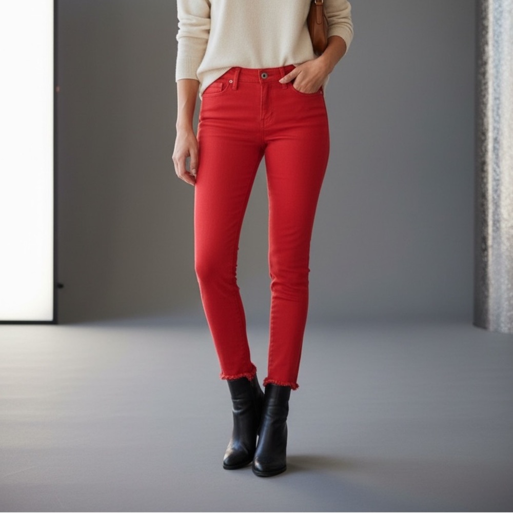 Lucky Brand | Hi Rise Holiday Red Distressed Ankle Skinny Jeans size 2 / 26A